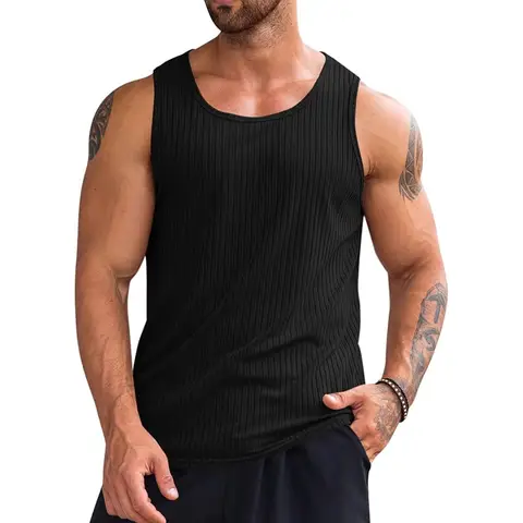 Men's Ribbed Tank Tops 1 Pack Knit Sleeveless Workout T Shirt Muscle Gym Fitness Tee (black, M)
