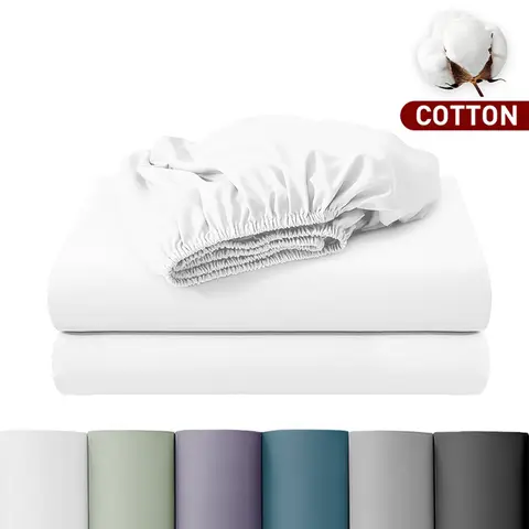 LeBonsoir 180x200cm Fitted Sheet， 30CM/12Inch Deep Pocket - 100% Cotton， No-Pop Off Elastic， 1 Fitted Sheet Only-White