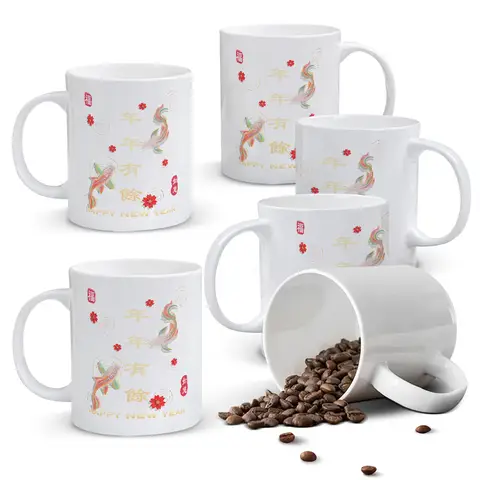 Alphynix Mug en céramique Lucky Koi Fish 11 oz, 1 pièce, thème nouvel an chinois avec "Abondance chaque année", cadeau porte-bonheur pour la famille et les amis, offre spéciale Nouvel an, sélection de cadeaux