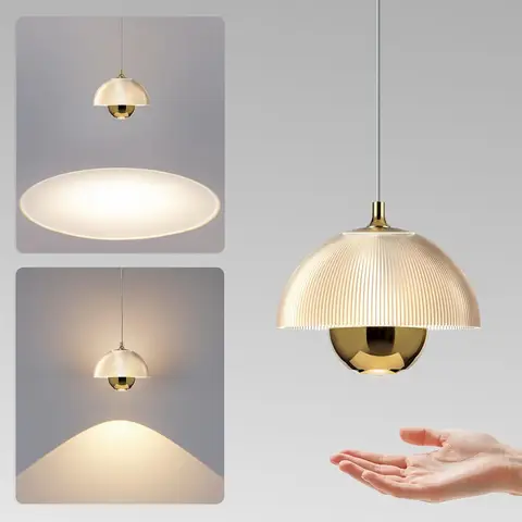 Tubicen Goldene Pendelleuchte mit Sensor, 3-Farben dimmbar, Blumentopf-Hängelampe, Dual-Beleuchtung, 10W Moderne LED-Pendelleuchte für Kücheninsel, Esszimmer, Schlafzimmer, 2700K/3850K/5000K