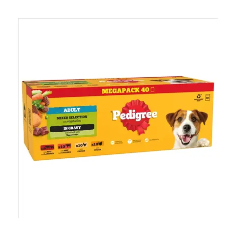 Pedigree Adult Wet Dog Food Mixed in Gravy 40 x 100g Mega Pack Pouch