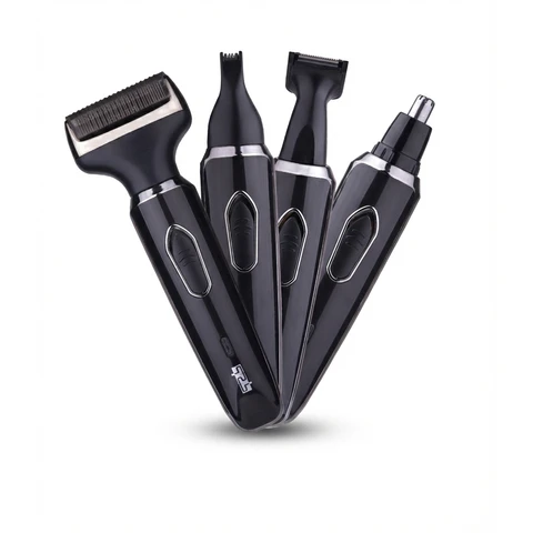 DSP Men's Professional 4-in-1 Electric Shaver and Trimmer, rechargeable and waterproof, with nose and beard trimmer, body groomer, and facial brush, USB fast charging, portable travel design.