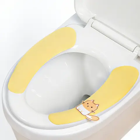 SNSP Lot de 4 paires de coussins de toilette adhésifs SNSP pour siège de toilette, lavables avec poignée, autocollants pour toilettes