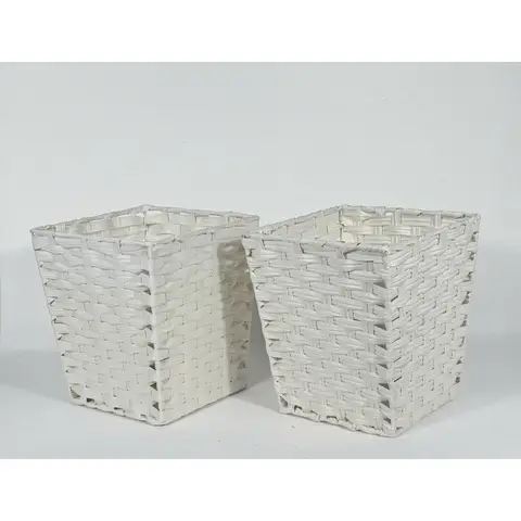 KEVAHOME SET OF 2 PP FAUX RATTAN WASTE BASKET-WHITE 10x10x11"H