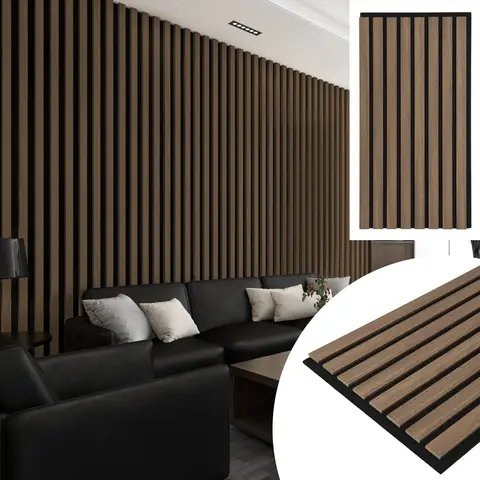 Art3d Dark Walnut 3D Acoustic Panels - Set of 4 (120x60cm) | Sound Absorbing Wall Panels for Noise Reduction & Echo Control | Wood Slat Design with Felt Backing for Home Office, Studio, Living Room