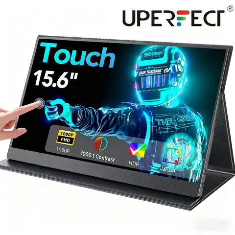 UPERFECT 15.6" Touchscreen Portable Monitors for Laptop 1080P Mobile Monitor with Mini HDTV/USB-C External Monitors for Laptop/Phone/Game Console, VESA Mountable