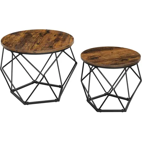 VASAGLE 2er Set Beistelltische Spanplatte Stahl Couchtisch Industriedesign Ø50 x 50 x 40 cm