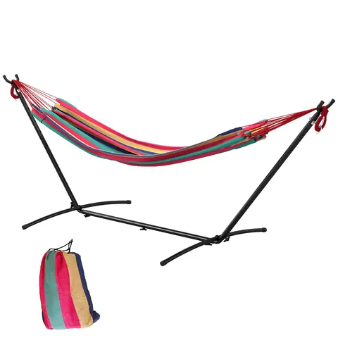 Outsunny 298 x 117cm Hammock with Stand Camping Hammock with Portable Carrying Bag, Adjustable Height, 120kg Load Capacity Mu