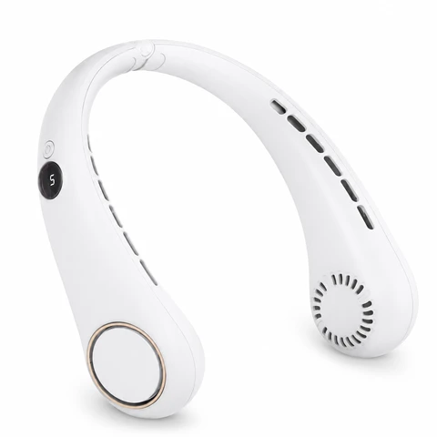 Neck Fan - White, Hands-Free, 3 Wind Speeds, LED Display, HR2598WT