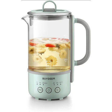 BUYDEEM K314 Travel Kettle Stainless Steel Mini Electric Water Cooker 0.7 L with Schott Glass and Compact Design (Green)