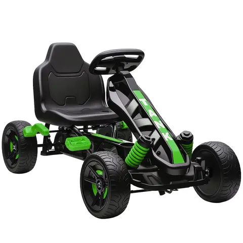 AIYAPLAY Pedal Go Kart, Ride on Racer with Freewheel System, Brake, Non-Slip EVA Wheels, Metal Frame, Go Kart for Kids Green