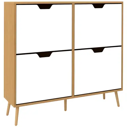 HOMCOM Modern Shoe Cabinet with 4 Flip Drawers and Adjustable Shelf, Hallway Shoe Cupboard Storage Organizer Natural