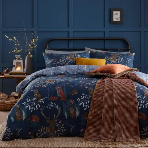 Furn Duvet Cover Set Forest Fauna Navy Double