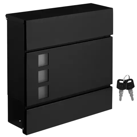SONGMICS Mail Box, Lockable Wall-Mounted Post Letter Box with Newspaper Holder, 37x10.5x37cm, Black
