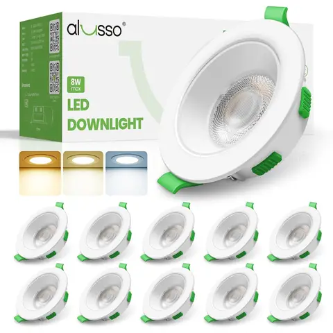 ALUSSO Anti-Glare LED Recessed Spotlight, 230 V, Dimmable, 68 mm Spots, 3WT, 4W, 6W,
8W Ceiling Spotlights, 3CCT 3000K 4000K 6500K Recessed Spotlights, IP44
Recessed Lights for Bathroom, Kitchen