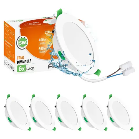 ALUSSO Einbauleuchten-Set mit 6, 230 V, 5 W, IP65, LED, für das Badezimmer, 400 LM, dimmbar, warmweiß 3000 K, neutralweiß 4000 K, kaltweiß 6500 K, 30 mm, ultraflache Deckeneinbauleuchten