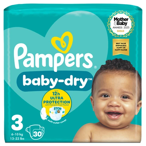 Pampers Baby-Dry Nappies Size 3 30 Pack