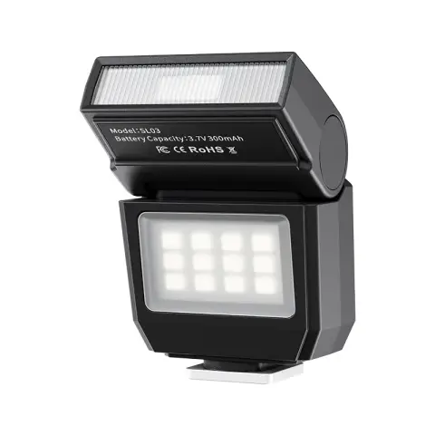 ULANZI SL03 Mini Camera Flash with Video Light, GN8 6500K Camera Speedlite Flash Units, 90° Adjustable, 4 Power Levels (1/8~1/1), Universal Single Contact Hot Shoe for Sony/Canon/Fuji DSLR, Black