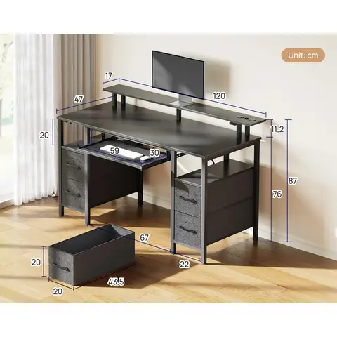 Computer Desk with USB Ports, Power Outlets, LED Strip, Drawers & File Cabinet, Reversible Corner Gaming Desk with Monitor Shelf & Storage for Home Office