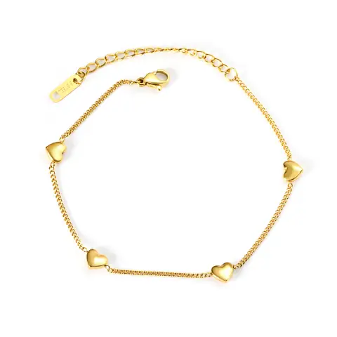 Four Heart Chain 18K Gold Plated Bracelet - 19cm long x 6mm Lovehearts