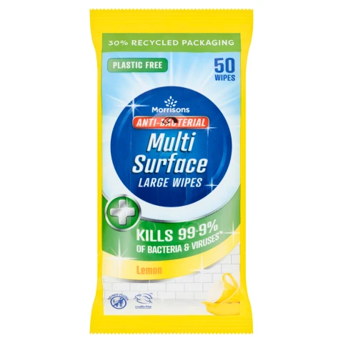Morrisons 50 Lemon Anti-Bacterial Multi Surface Large Wipes