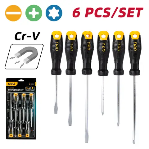 deli Schraubendreher-Set, 6-teilig, langlebiger Griff & unverzichtbare Bit-Typen für alltägliche Reparaturen im Haushalt