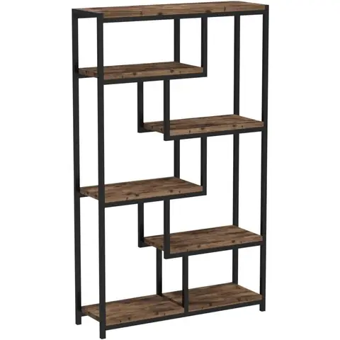 Tribesigns 5-Shelves Staggered Bookshelf, Industrial 165cm Tall Bookshelf Bookcase for Home Office, Wood and Metal Etagere Bookcase Display Shelf Open Storage Organizer Shelves