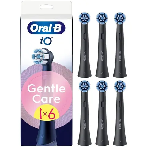 Oral-B Série iO Gentle Care Noires, Brossettes rondes de rechange Authentiques, Convient aux Gencives sensibles, 6