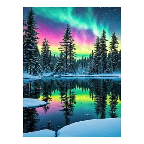 JU7CER Aurora Landscape 5D Diamond Painting Kit - Adult Beginner DIY Full Drill Round Diamond Art | Home Decor Gift 12×16 Inches (30×40cm)