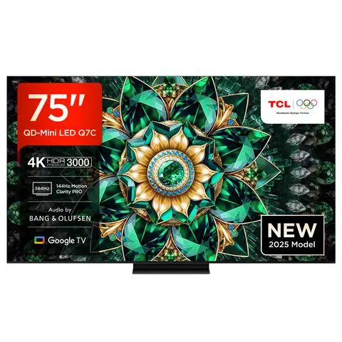 TCL 75Q7C QLED Mini-LED-fernseher, 75 Zoll, 4K HDR Premium, Dolby Vision IQ & Atmos, smart-TV mit Google TV, Bang & Olufsen 6.2.2 sound, 144Hz VRR, AMD FreeSync Premium Pro, HDMI 2.1, AirPlay 2, Alexa, IMAX Enhanced