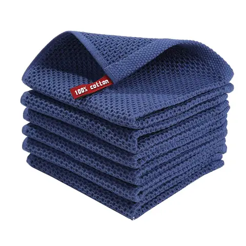 JORDAN&JUDY 6-Pack Honeycomb Kitchen Towels, Blue, Textured & Durable, 30x30cm