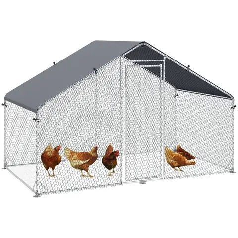 PawHut Chicken Run Galvanised Walk-in Chicken Coop Hen Poultry House Cage Rabbit Hutch Pet Playpen Garden w/ Water-Resist Cover, 3 x 1.7 x 1.9m