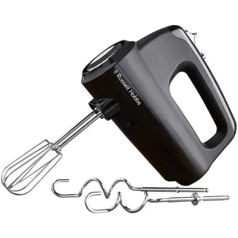 Russell Hobbs Handmixer mattschwarz (5 Geschwindigkeitsstufen + Turbofunktion, 2 spülfesten Schneebesen und 2 spülfesten Knetgängen, Entleerungsknopf, Aufbewahrung in aufrechter Position) 24672-56