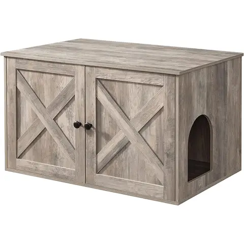 Feandrea Katzenklohaus, verstecktes Katzenklo-Möbel mit abnehmbarem Trennelement, Beistelltisch, Indoor-Katzenhaus, 80 x 53 x 50 cm, Heather Greige PCL002G01