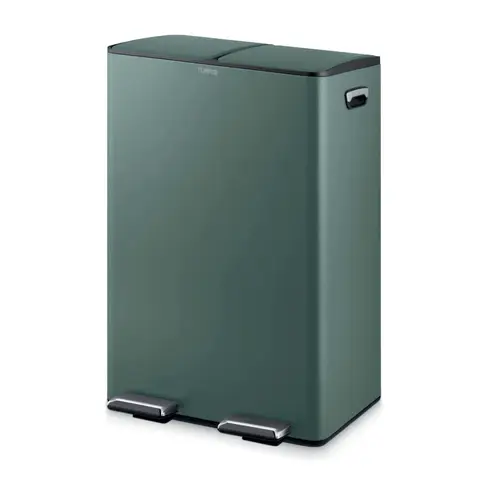 Tower Recycling Pedal Bin with Two Compartments, 60 L, Forest Green