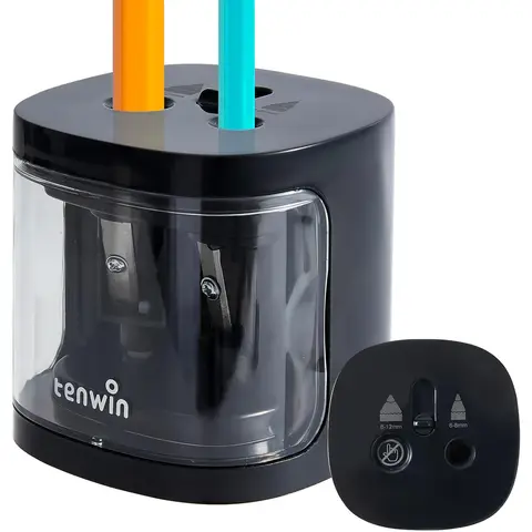 tenwin Elektrischer Pencil-Sharpener, Doppelloch, batteriebetrieben, für 6-12 mm Nr. 2- und Farbstifte, langlebiger Klingenhalter für schnelles Schärfen, geeignet für Schule/Klassenzimmer/Büro/Heim (Schwarz), Neujahrs-Aktion, Top-Geschenkideen