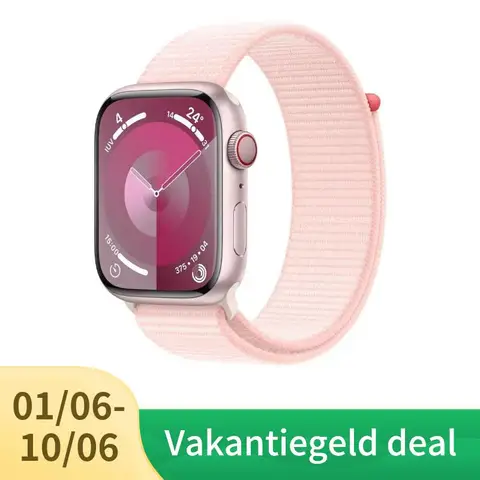 Apple Watch Series 9 GPS + Cellulair 45 mm roze aluminium behuizing met lichtroze sportband
