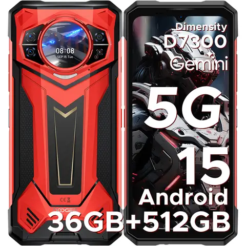 DOOGEE S200 Plus Rugged Smartphone 5G, Dimensity 7300, (16GB+20GB)+512GB with 1.32" Dynamic Rear Screen Android 15 Rugged Phone, 10100mAh, 100MP+20MP Night Vision Camera, 6.72", 120Hz, NFC, Gemini AI
