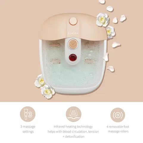 SENSSE Oasis Infrared Footspa, Infrared Heat Therapy, Bubble Massage, Vibration Function, Warming Water, Relaxing Foot Treatment, Blush Pink/White
