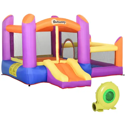 Outsunny Kids Bouncy Castle House Inflatable Trampoline Slide Water Pool 3 in 1 with Blower Indoor Outdoor for Kids Age 3-8 Multi-Colour 2.8 x 2.5 x 1.7m
