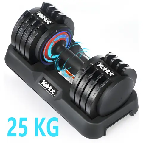 KeHot Verstellbare Hantelset, 2 Stück, 5–25 kg, schnelle Einstellung, mit Gewichtsablage, rutschfester Griff, 5-stufige Gewic