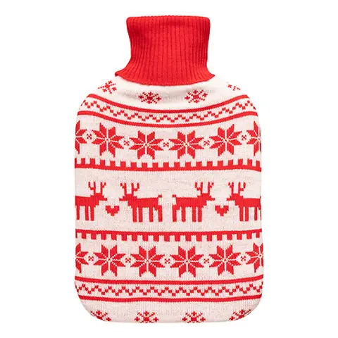 Skandinavische Weihnachts-Wärmflasche, 32,5 cm hoch, 1,7 L, rot