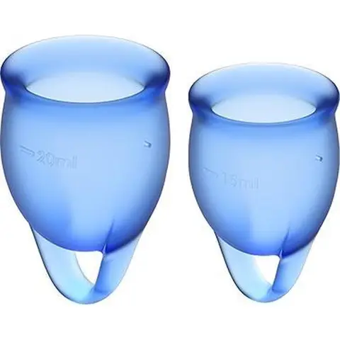 Satisfyer Feel Confident menstruatiecup, 2 stuks, herbruikbare en duurzame menstruatiecup, 15 & 20 ml, gemakkelijk schoon te maken en comfortabel, duurzame bescherming, medisch silicone: blauw