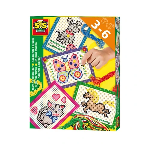 SES Ik Leer Borduren Borduurset - 4 Kaarten, 5 Kleuren Garens