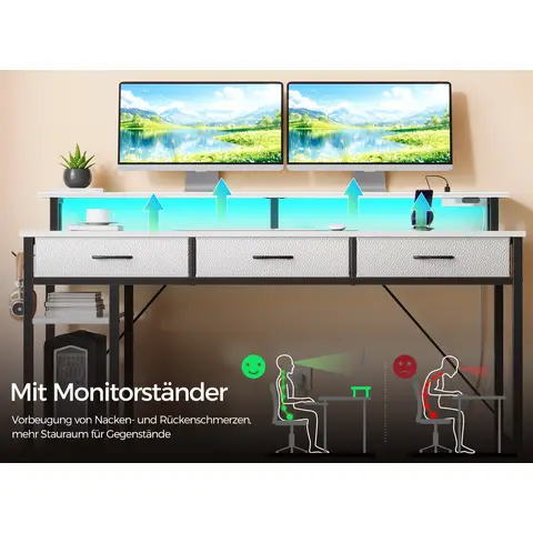 Computer-Schreibtisch mit USB-Anschlüssen, Stromanschlüssen, LED-Beleuchtung, Schubladen & Ablagefach, umkehrbarer Eckgaming-Schreibtisch mit Monitorablage & Stauraum für das Home-Office