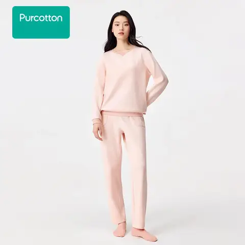 Women's Waffle Knit Loungewear Set,Peach Pink,Top: UK 14 (L); Bottom: UK 14 (L)