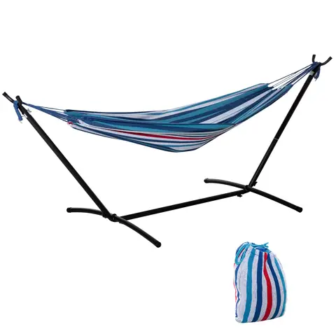 Outsunny 298 x 117cm Hammock with Stand Camping Hammock with Portable Carrying Bag, Adjustable Height, 120kg Load Capacity Bl