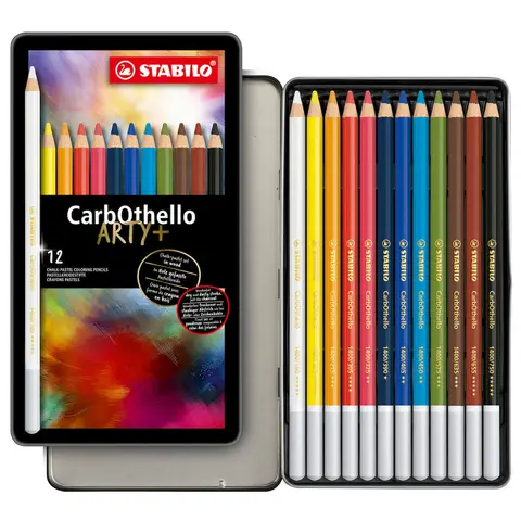 STABILO CarbOthello - Chalk-Pastel Pencil - ARTY+ - Tin of 12 - Assorted Colours
