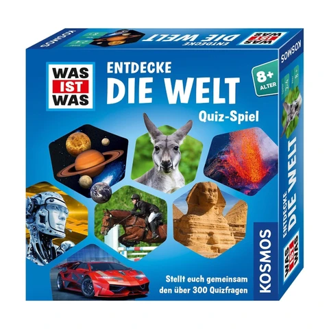 KOSMOS 687748 was ist was Entdecke die Welt, Quiz-Spiel, über 300 Quiz-Fragen, kooperatives Wissensspiel für Kinder und Jugendliche ab 8 Jahre, Rate-Spaß, Familienspiel
