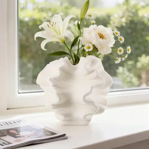1 Stück 6,69 Zoll/17 cm Keramikvase, Beige moderne Vasen für den nordischen Stil, Vase-Dekoration, Ästhetische Boho-Blumenvase für Zuhause, Wohnzimmer, Büro, Landhausstil, Couchtisch-Dekoration